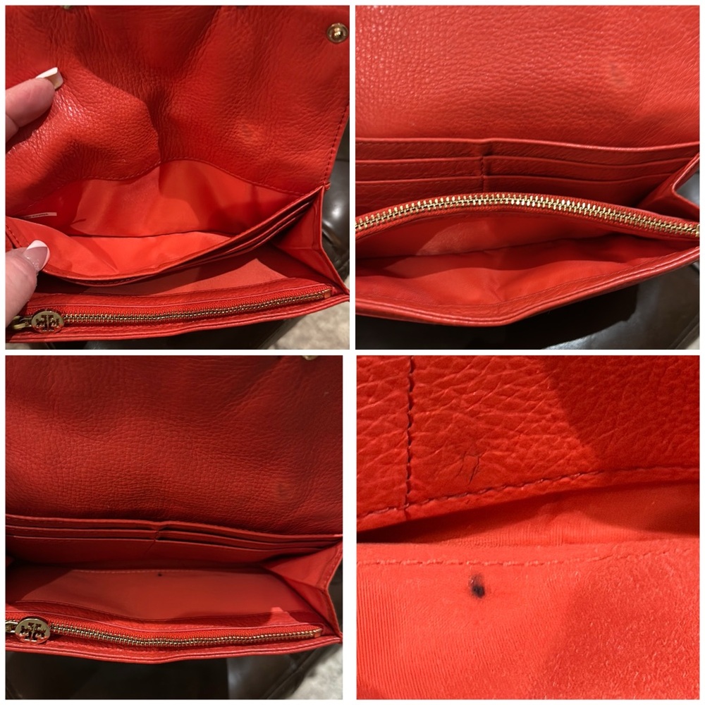 Authentic Tory Burch Wallet & Cosmetics Pouch BUNDLE in Red, Soft Pebble Leather - Picture 9 of 16